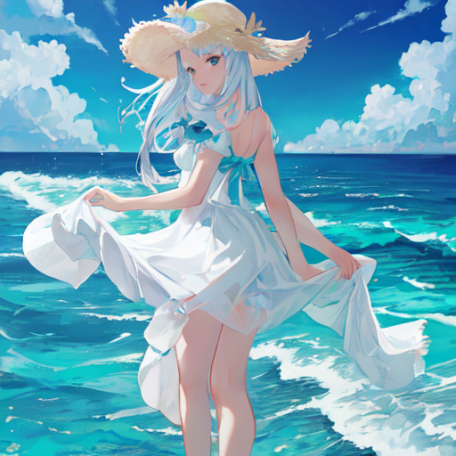 海辺で遊んでいる女性