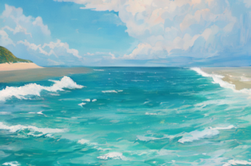 広大な海と青い空のイラスト画像