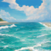 広大な海と青い空のイラスト画像