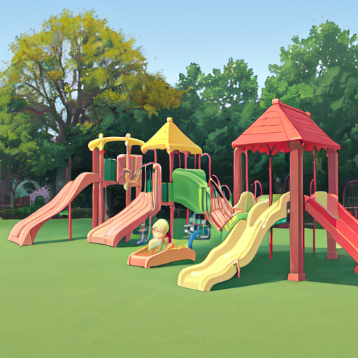 滑り台がたくさんある公園の背景イラスト