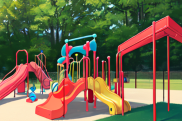 すべり台などの遊具がたくさんある公園の背景画像素材