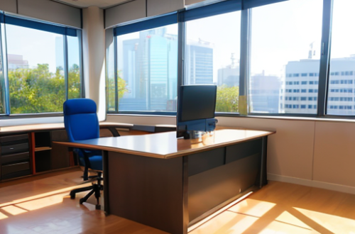 外が晴れていて明るいオフィスの背景画像