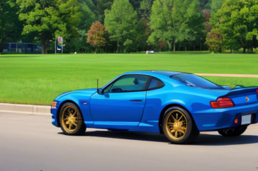 駐車場に止めてある青い車