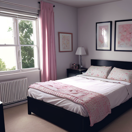 仲のいい夫婦が住んでそうなきれいな寝室の2次元AIイラスト