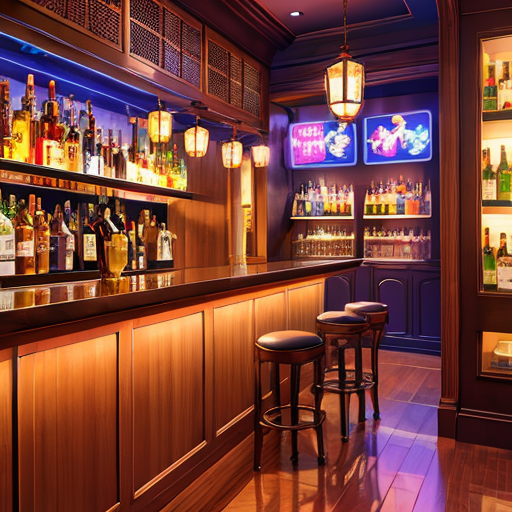 色とりどりのお酒が置いてあるバーの背景