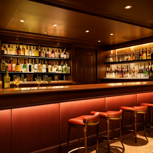 たくさんの種類のお酒が置いてあるバーの背景イラスト画像