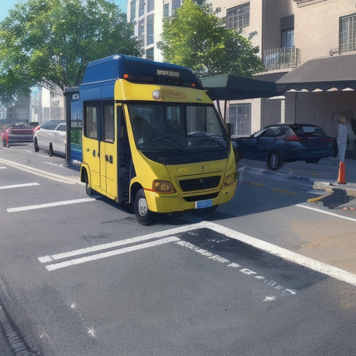 小さめなバスが止まっている駐車場の背景イラスト画像