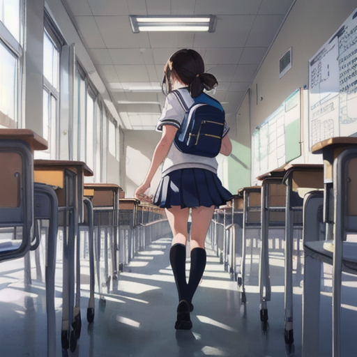 女子高生の後ろ姿が見える学校の教室の背景画像