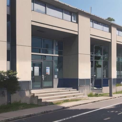 窓もきれいに磨かれた学校の背景イラスト