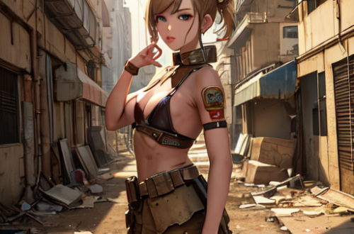 荒地に一人たたずんでいる女性の絵